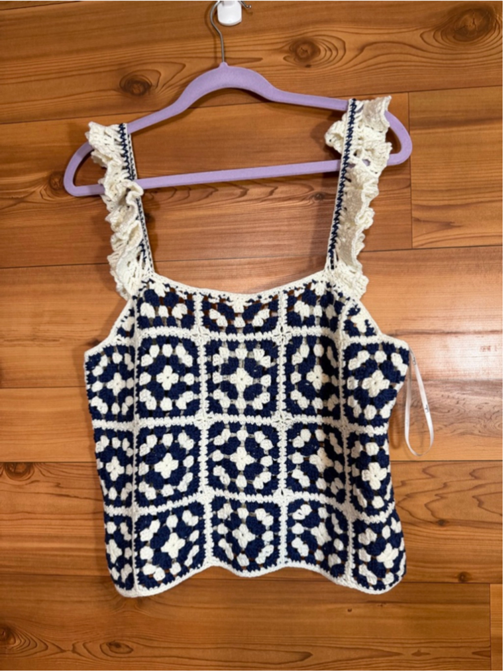 Lulus Oh-So Sunny Ivory and Blue Ruffled Crochet Sleeveless Top medium - Picture 2 of 9